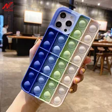

HOT Fidget Reliver Stress Toys Push It Bubble Silicone Case for iPhone 13 11 12 Pro Max X Xs Xr 7 8 Plus Antistress Sensory Game