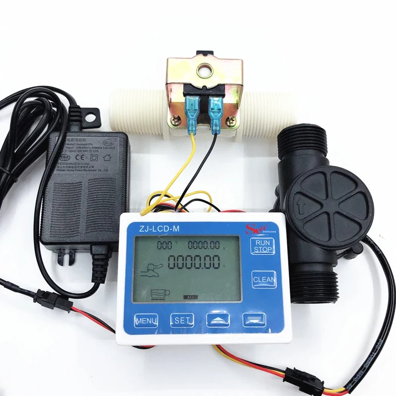 ZJ LCD M flow meter controller with 1" valve +flow sensor +power supply ...
