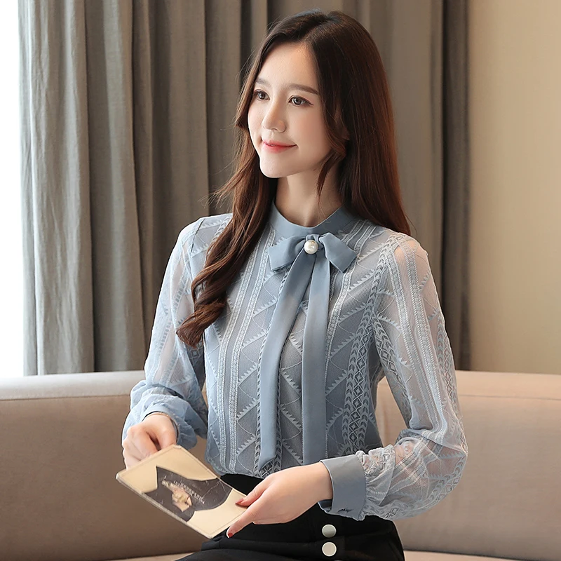 Korean Fashion Women Blouses Women Shirts Woman Chiffon Lace Blouse OL Shirt Plus Size Womens Tops and Blouses Elegant Woman Top - 4.00018E+12