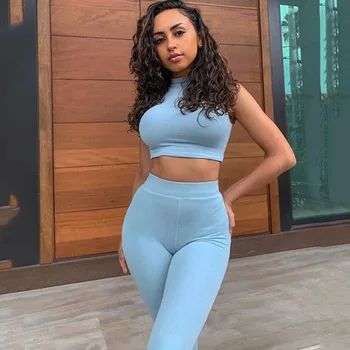 

Two Piece Set Top and Pants 2020 New Summer Women's Fashion Casual Sleeveless Short Vest Pants Track Suit