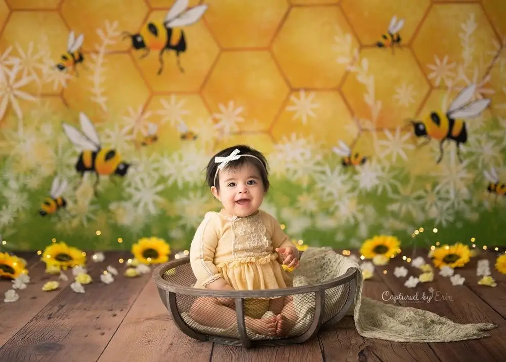 Фон для фотосъемки с изображением Baby Shower пчелы цветок фон День рождения Декор