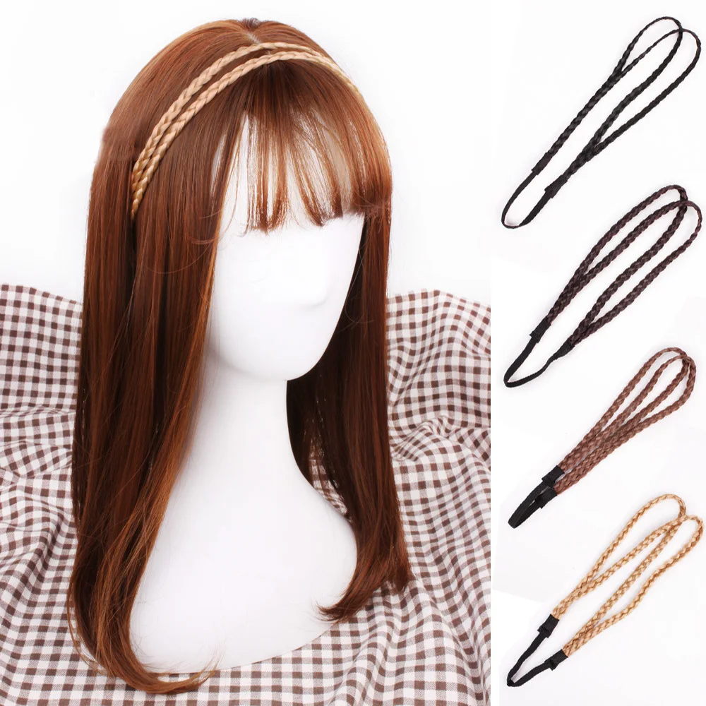 Fashion Synthetic Wig Headband Double Braided Hair Band Elastic Twist Headband Pop Princess Hair Accessories