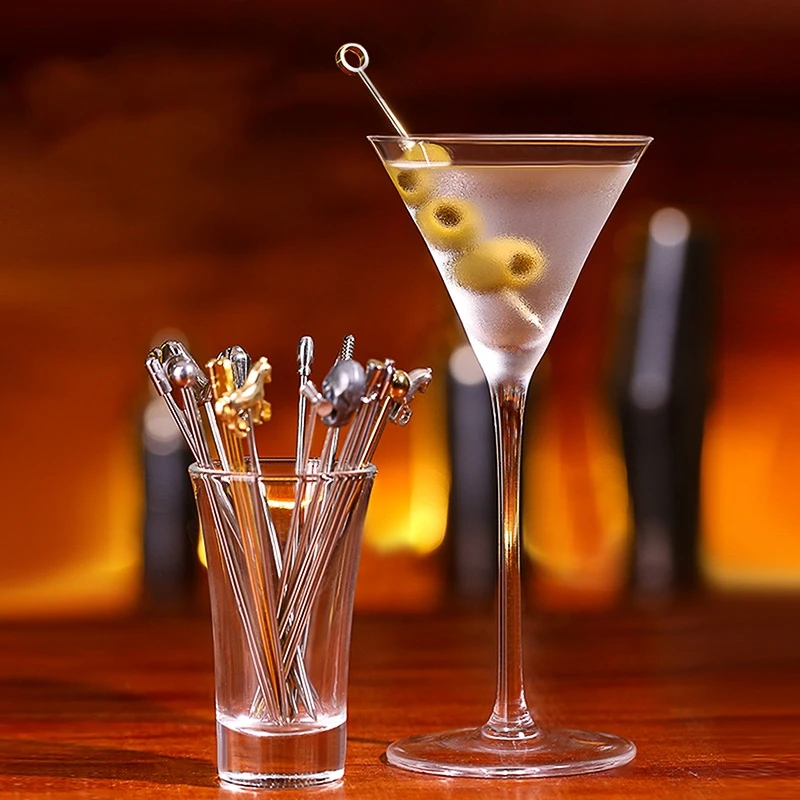 Cocktail Skewers Stainless Steel Fruit Sticks Cocktail Pick Bar Tools Drink Stirring Sticks Martini Picks Party Wedding Wine Accessories