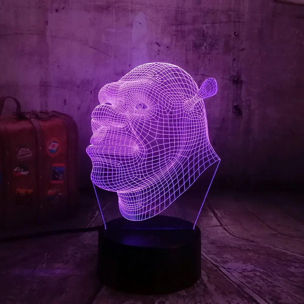 Шрек из мультфильма 3D светодиодный визуальный ночной Светильник s для детей USB
