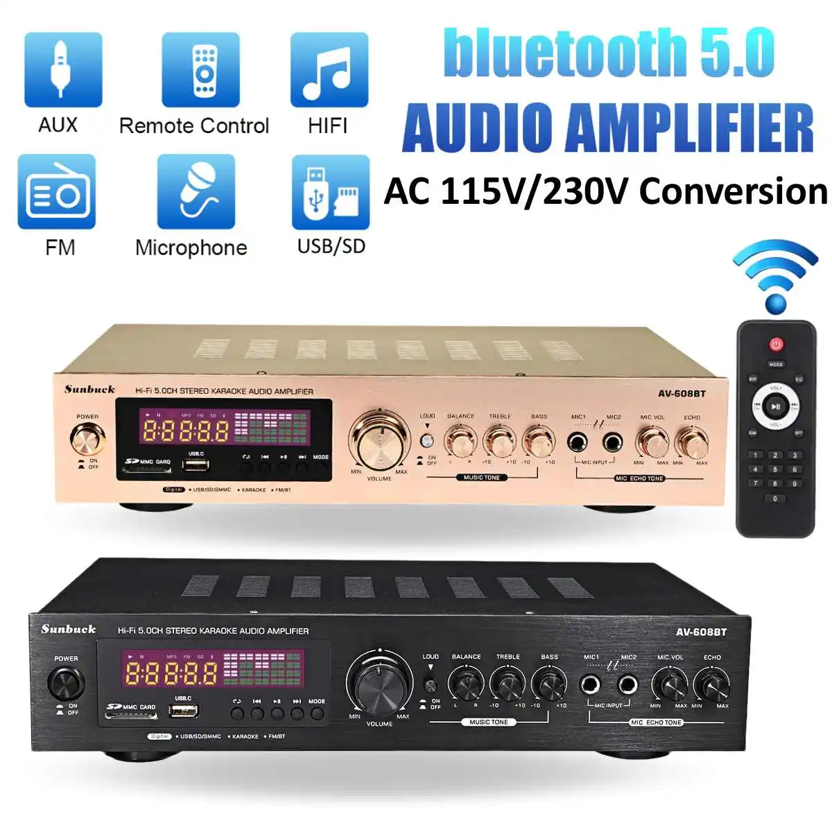 AK170 Amplificatore Audio Digitale Portatile – Compatto, 2 Canali, Manopole Con LED – Per Altoparlanti Auto E Casa