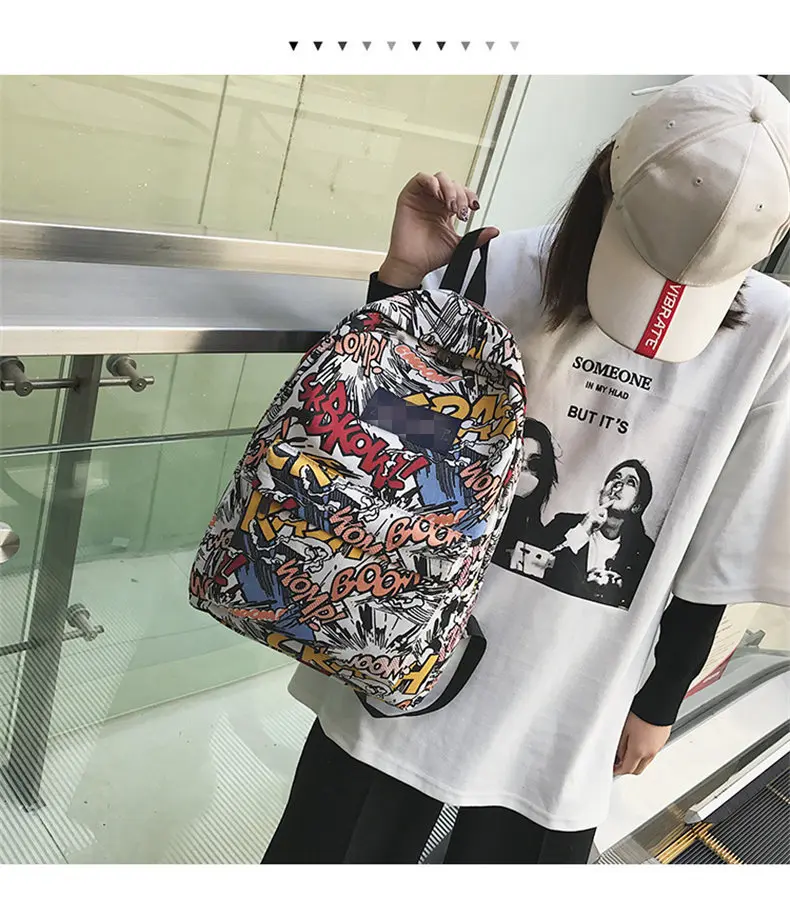 New backpack female cartoon alphabet doodle personality wild backpack men and women shoulder bag mochila