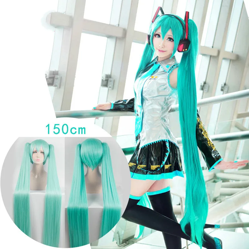 HSIU Высокое качество VOCALOID косплей парик Хацунэ Мику косплей парики Хэллоуин вечерние волосы Аниме игры 150 см Аквамариновый парик