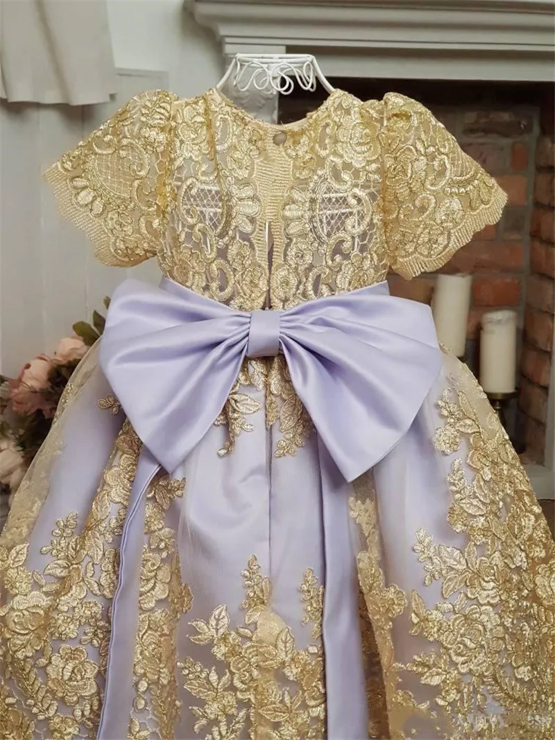 Золотые вечерние платья с цветочным узором для девочек, vestido daminha пояс с жемчугом и бантом, платье с цветочным узором для девочек кружевное платье для первого причастия
