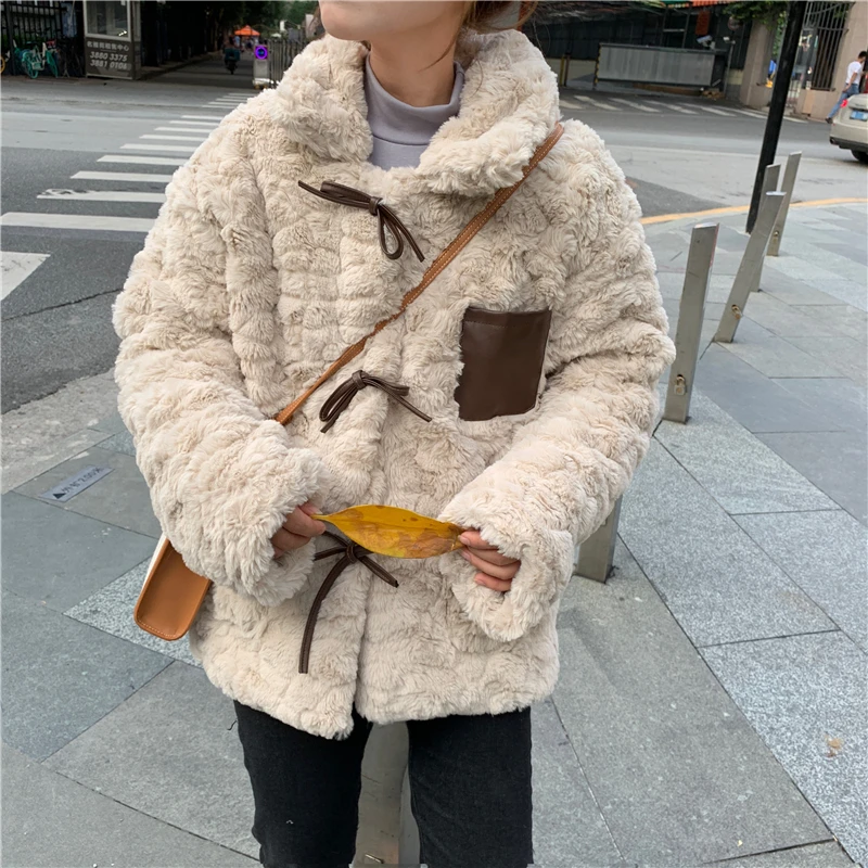 

Koijizayoi Women Thicken Fuzzy Warm Jacket Fashion Office Lady Korean Autumn Winter Quilted Coats Chic Solid Sweet Outwear Tops