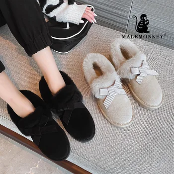 

Snow Boots Women 2020 Winter Warm Shoes Non-slip Rubber Sole Genuine Cowhide Leather Black 043226