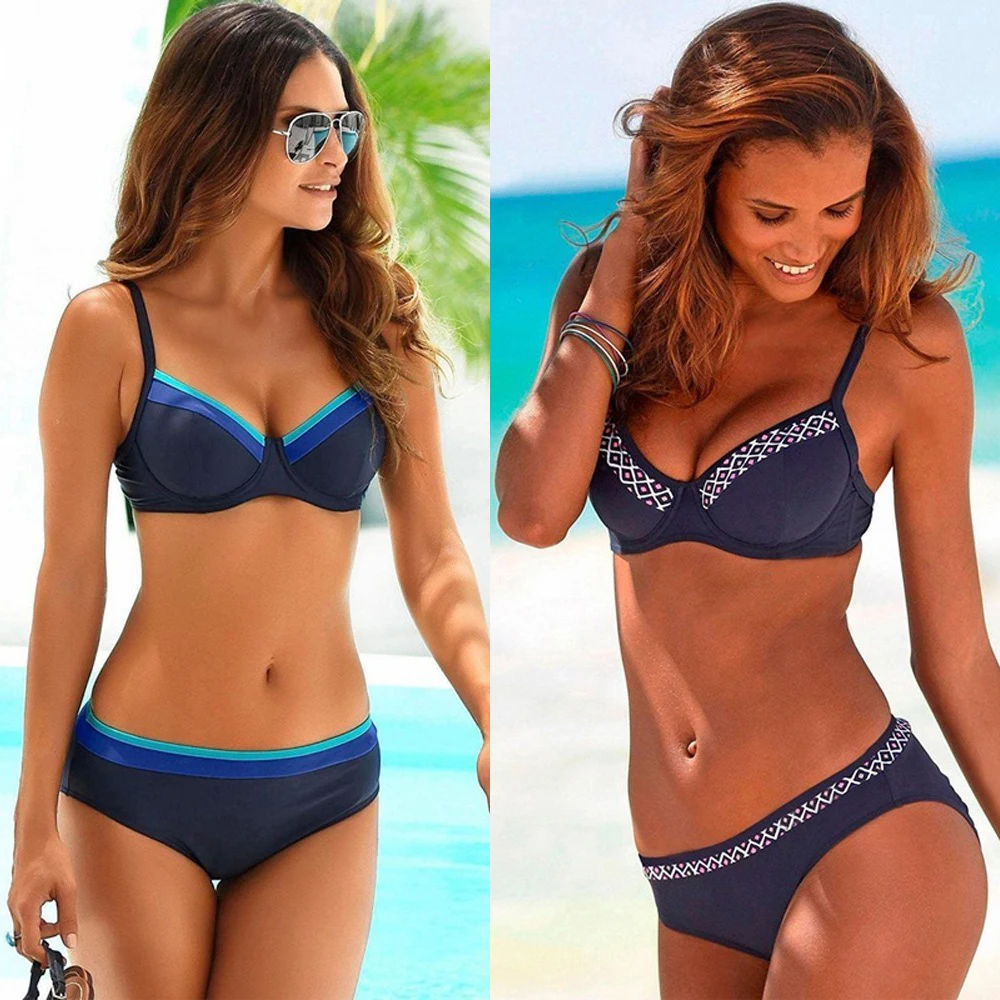 

Bikini Set 2020 Push Up Swimwear Women Retro Swimsuit Solid Plus Size Swimwear Vintage Bikinis Women Biquini Bathing Suit S-XXL