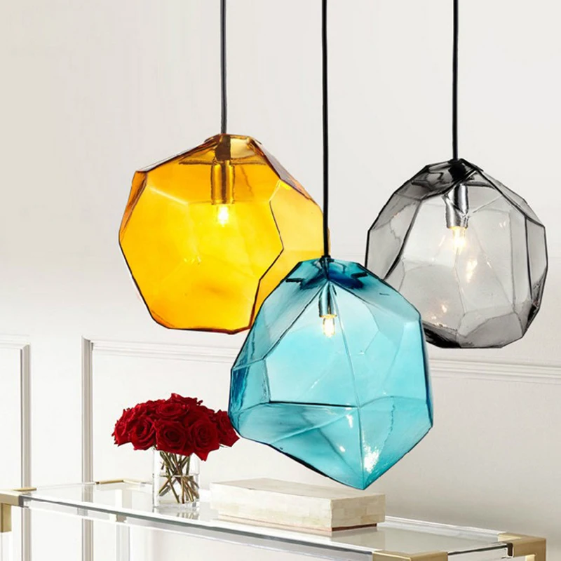 

Nordic Lamp Colored Glass Interior Decoration Lighting Ice Chandelier Dining room lustre pendente cristal Chandelier Lighting