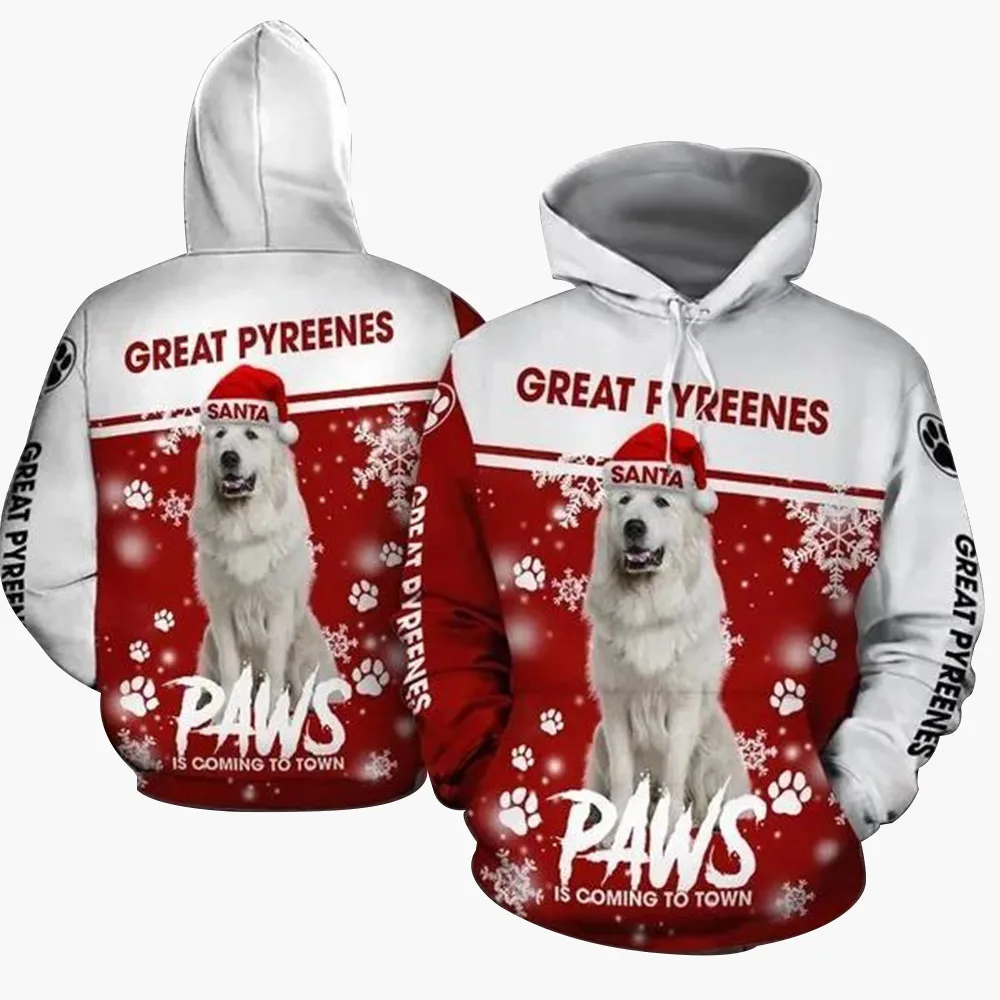 CLOOCL Great Pyreenes Hoodies Men 3D Graphic Paws Christmas Hoodie