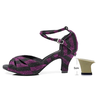Женская танцевальная обувь для латинских танцев сальсы; женская Обувь для бальных танцев из блестящей ткани; обувь для танцев на высоком каблуке для девушек; женская обувь для танцев на заказ; цвет синий; EU33-43 - Цвет: purple-6cm