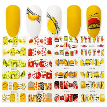 

12PCS Colorful Abstract Image Nail Stickers Summer Fruit Ice Cream Animal Line Girl Water Decals Transfer Nail Sliders ZJT4116