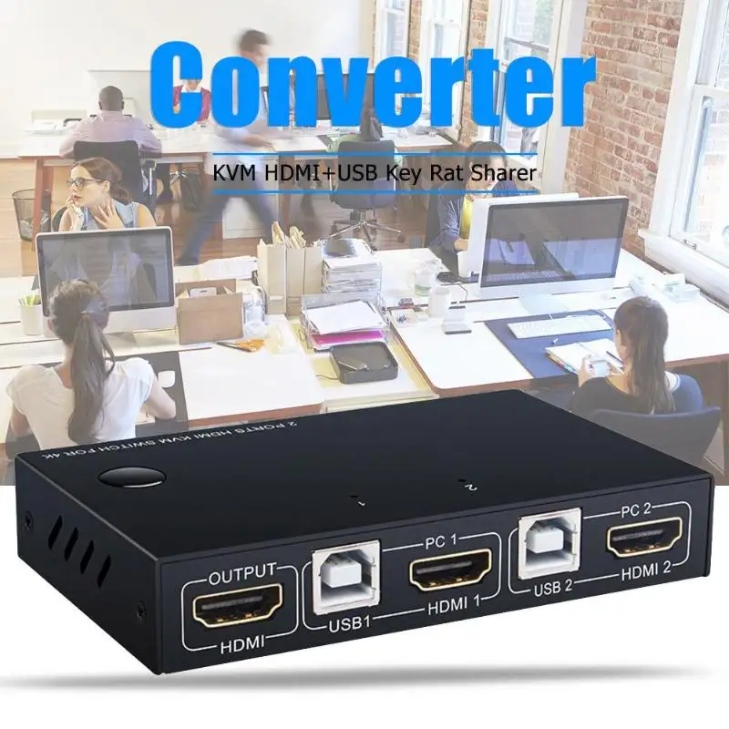 USB HDMI KVM переключатель 2 порта 4K видео дисплей USB переключатель KVM коммутатор разветвитель коробка для 2 ПК обмен принтер клавиатура мышь KVM