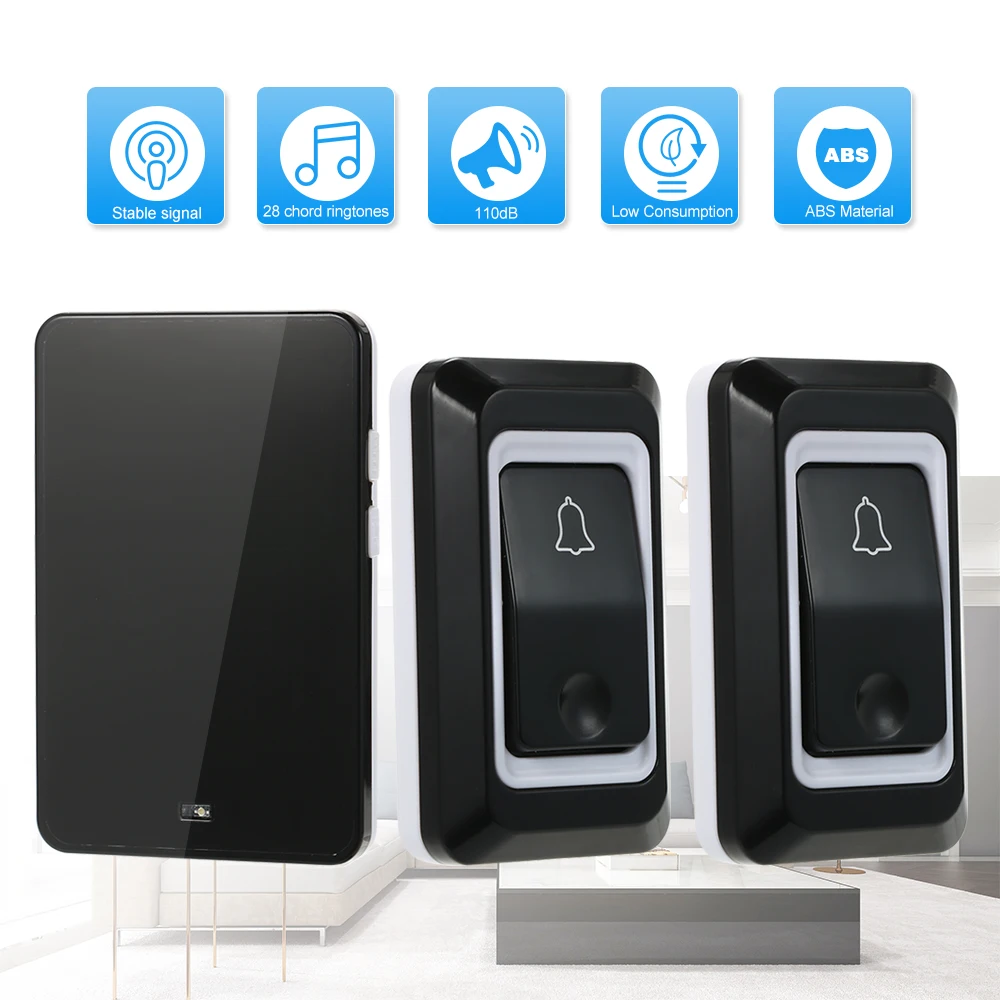 Wireless AC Doorbell with Push Button Smart Ding Dong Doorbell 28 Chord Ringtones Optional 3 Levels Volumes Adjustable
