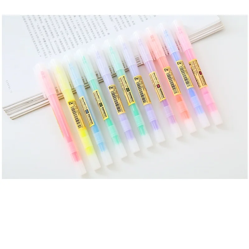 10pcs Mild Fluorescent Color Highlighter Marker Pen Set Oblique Liner Drawing Highlight Office School Student Supplies A6129