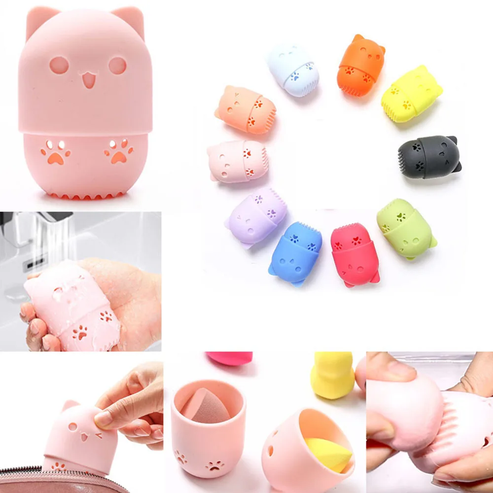 New Kitten Beauty Powder Puff Holder Sponge Makeup Egg Drying Case Portable Soft Silicone Cosmetic Sponge Box Holder
