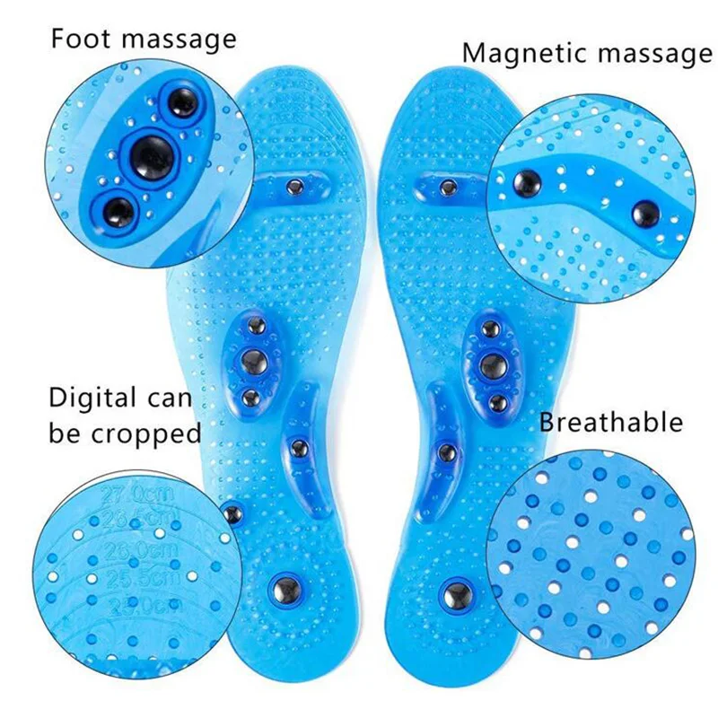 Acupressure Magnetic Foot Therapy Reflexology Pain Relief Shoe Insoles Orthopedic 2pcs Washable Cutable Silicone Shoe Insole