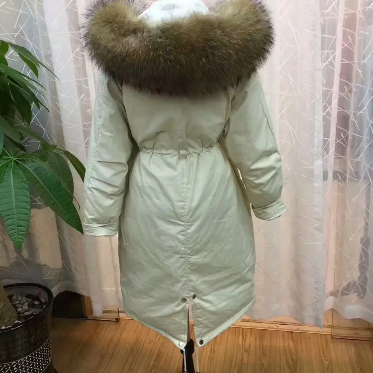 Южная Корея Dongdaemun пуховик женский выше колена средней длины большой меховой воротник свободный крой похудение толстый большой размер зима