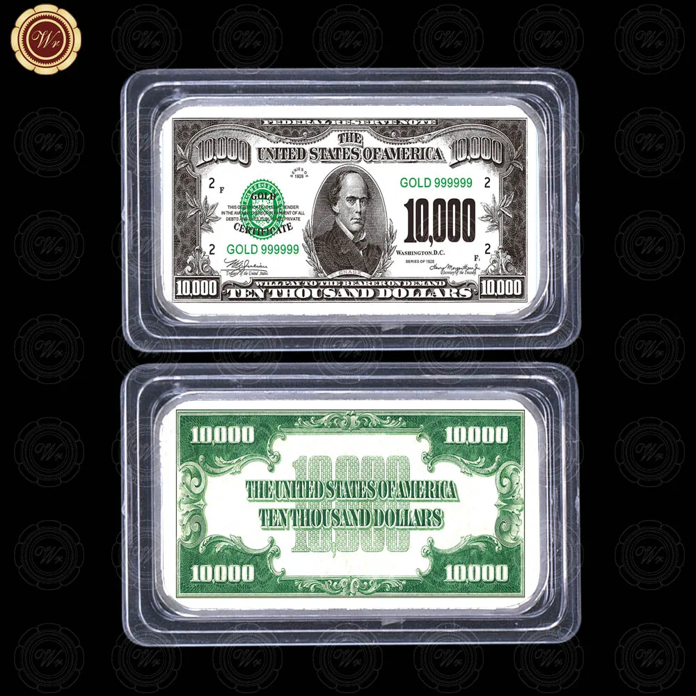 USD 10000 WR качество 999. 24k посеребренный бар 10 долларов США цветной вызов слиток монета с чехол для коллекции - Цвет: USD 10000
