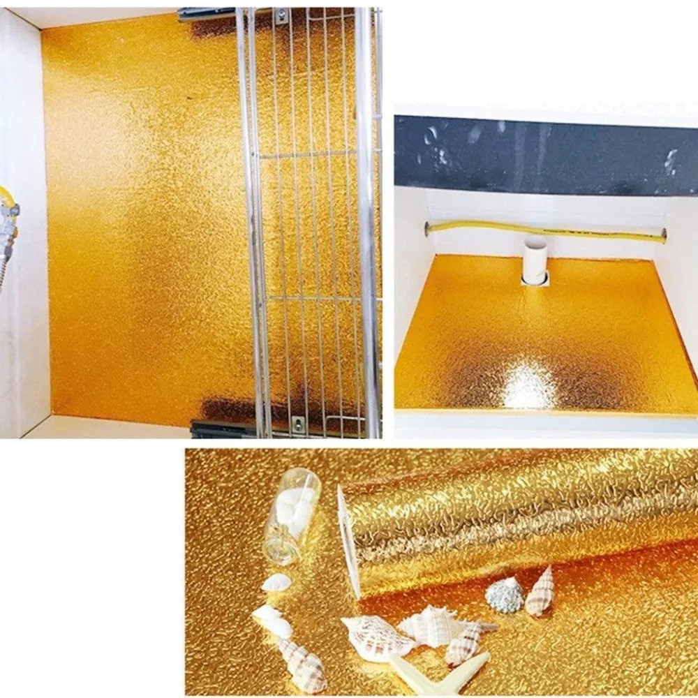 Kitchen Oil Proof Waterproof Stickerr Aluminum Foil Gold  Self Adhesive Wall Sticker Kitchen Decor Wallpapers DIY (3)