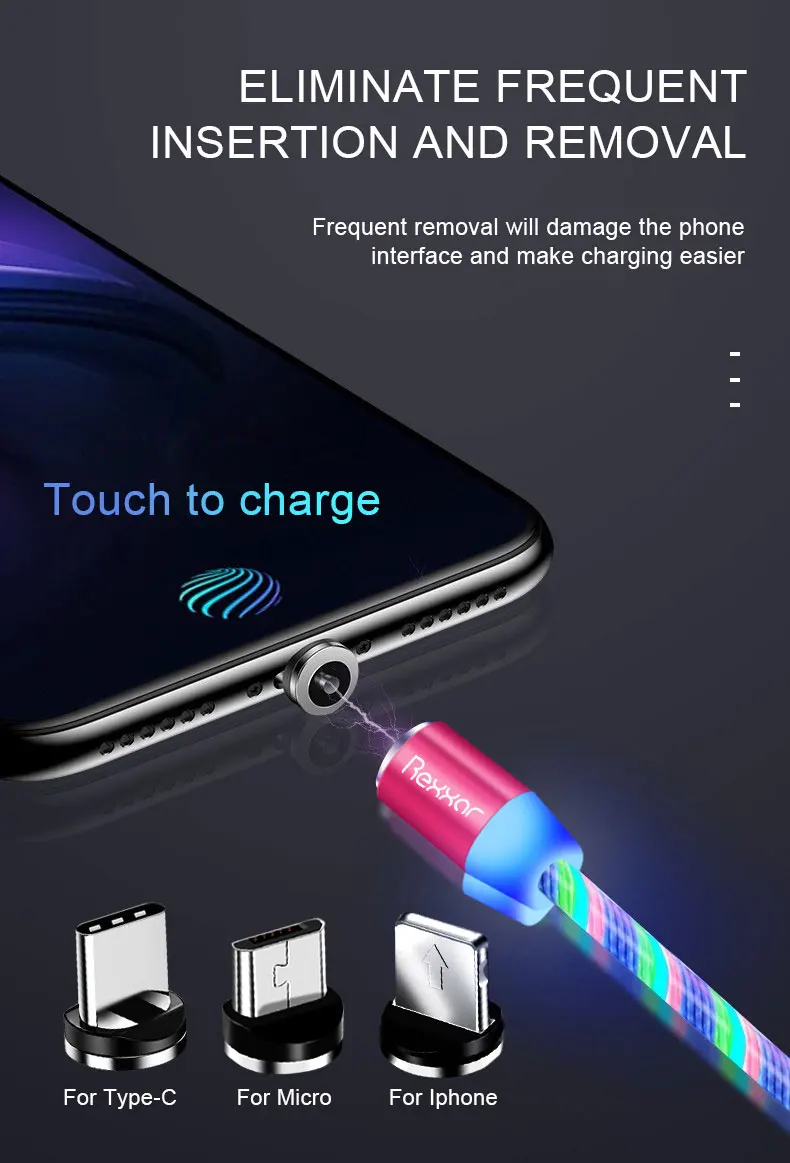 Магнитный usb кабель для зарядки Micro usb type C Магнитный зарядный Шнур для iphone samsung Xiaomi Быстрый светодиодный магнитный кабель для мобильного телефона