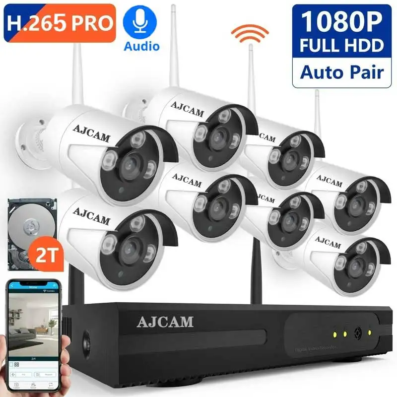 Security Camera System Wireless, 8CH 1080P H.265 PRO Wireless CCTV Camera System HD Security Cameras, P2P WiFi Security Camera
