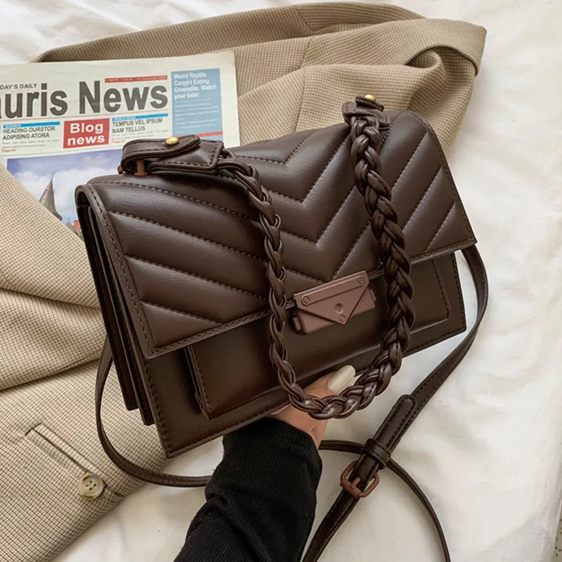 Bolso de mano liso para mujer, bandolera de cuero, diseñador de lujo, nuevas tendencias, bolso de cadena, combina con todo, 2021