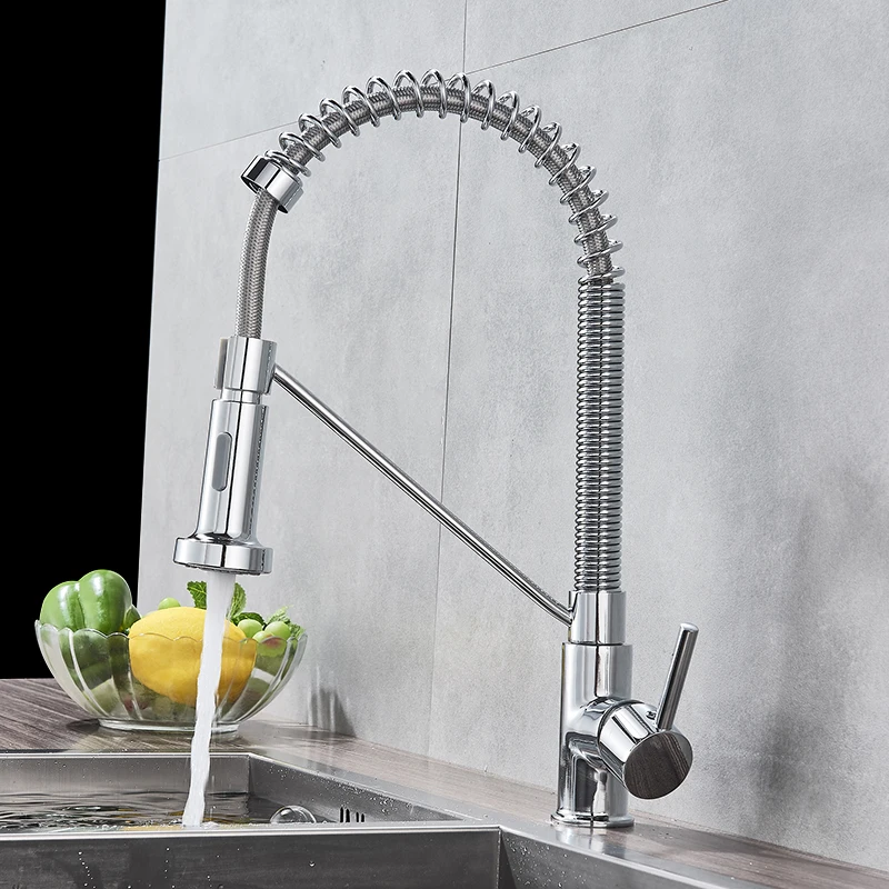 Chrome/ Black Style Kitchen Spring Faucet Pull Down Faucet Single Handle Water Mixer Tap 360 Rotation Kitchen Water Mixer Tap