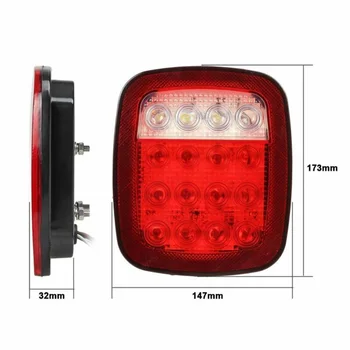 

Truck Trailer Stop Turn Tail Back Up Lights Warning 16 LED Red/White 2Pcs