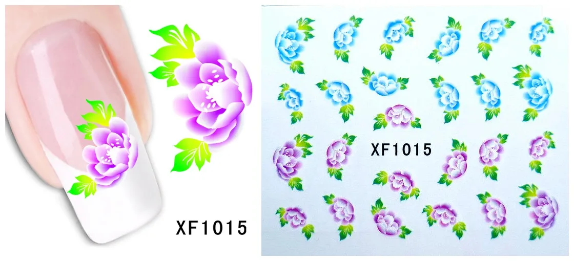 XF1015 5 листов/партия, сделай сам, водные наклейки для украшения ногтей, наклейки для маникюра, Цветочные наклейки для дизайна ногтей, Переводные переводные наклейки для ногтей - Цвет: XF1015