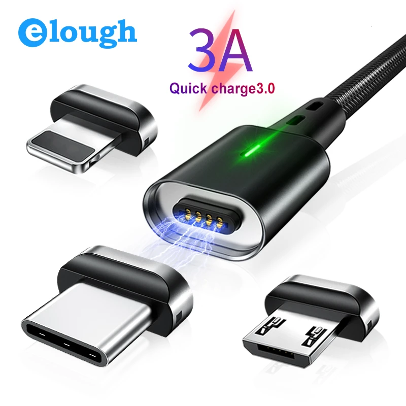 Elough Quick Magnetic Charger 3.0 4.0 Micro USB Cable for iPhone Samsung Xiaomi Fast