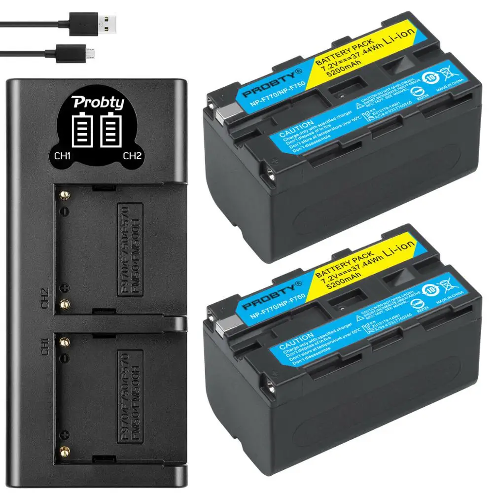 

2Pcs Probty NP-F770 NP-F750 NPF770 F750 NP F770 750 battery + LED Dual Charger For Sony CCD-SC5 CCD-SC100 CCD-TR910