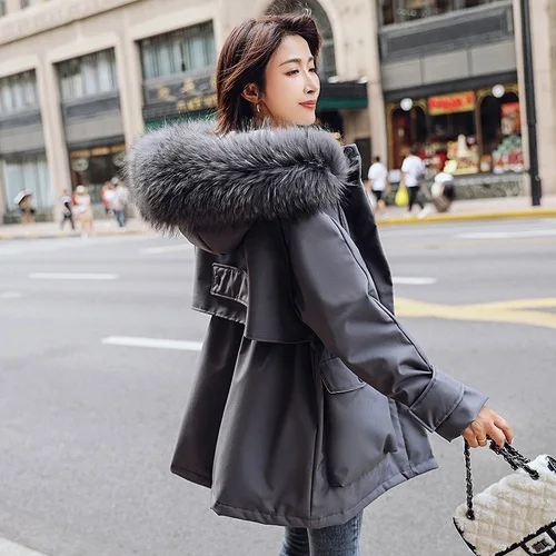 KMETRAM, зимняя куртка, женский пуховик с воротником из натурального меха енота, женское корейское длинное пальто, женская теплая парка, Manteau Femme MY4786 - Цвет: dark gray