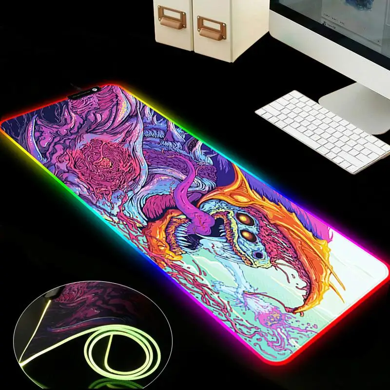 

800x300 Large Mouse Pad Gamer USB LED RGB Lighting Gaming Computer Mousepad XL Rubber Mouse Mat cs go Hyper Beast for PC Laptop