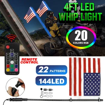 

3/4FT LED Whip Light RGB Muti Color Waterproof Bendable Wireless Remote Control Flagpole Lamp Light DC12V+America Flag with Base