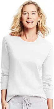 

FU14165 Women Long Sleeve Tee, White, Large O-Neck Solid Batik