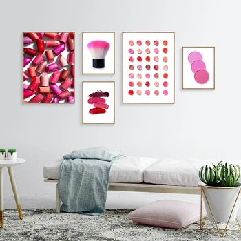 

Pink decor Makeup Lipstick Wall Art Canvas Poster and Print Canvas Painting Girl Beauty Salon Comestic Decorative Picture