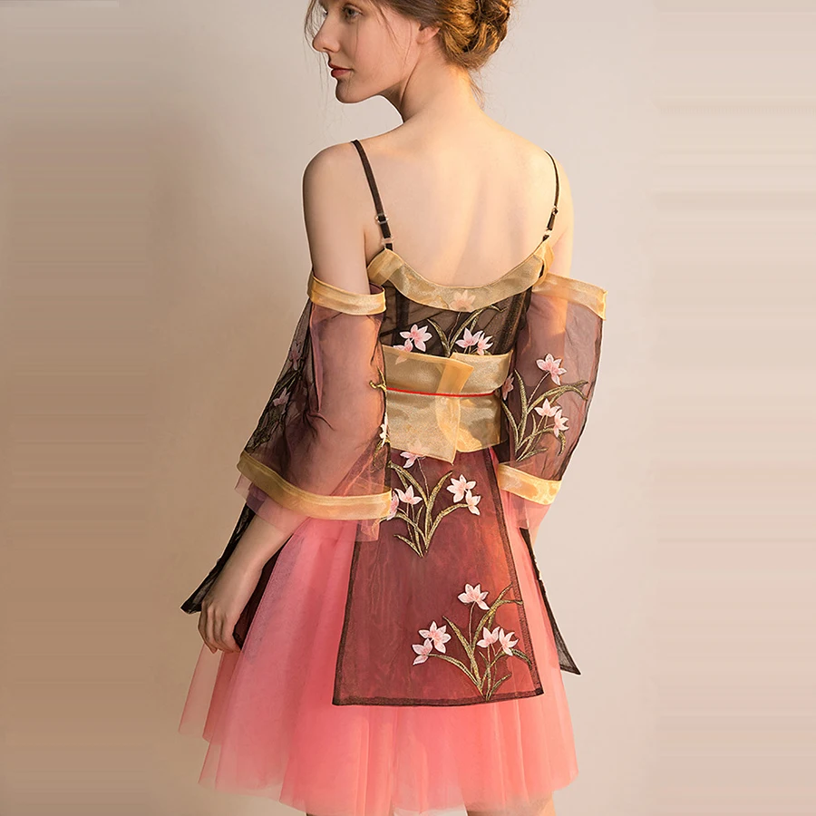 Skyyue, коктейльное платье,, v-образный вырез, кружево, Vestidos De Gala, полный рукав, цветок, женские платья для вечеринок, слинг, открытая спина, коктейльное платье, H074