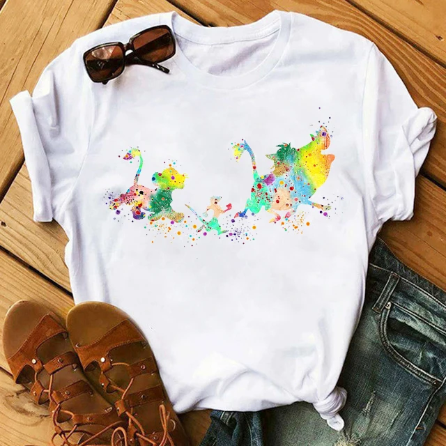 W304-White Женская футболка Harajuku Ullzang The Lion King Kawaii, забавная футболка, женская летняя футболка, модный топ, футболка с рисунком, женская футболка - Цвет: W304-White