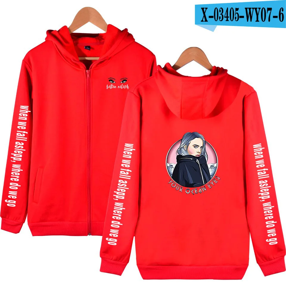 Billie Eilish мужские женские худи толстовки с капюшоном куртки мужские флисовые уличные теплые спортивные пальто с капюшоном бархатная Толстовка - Цвет: C red