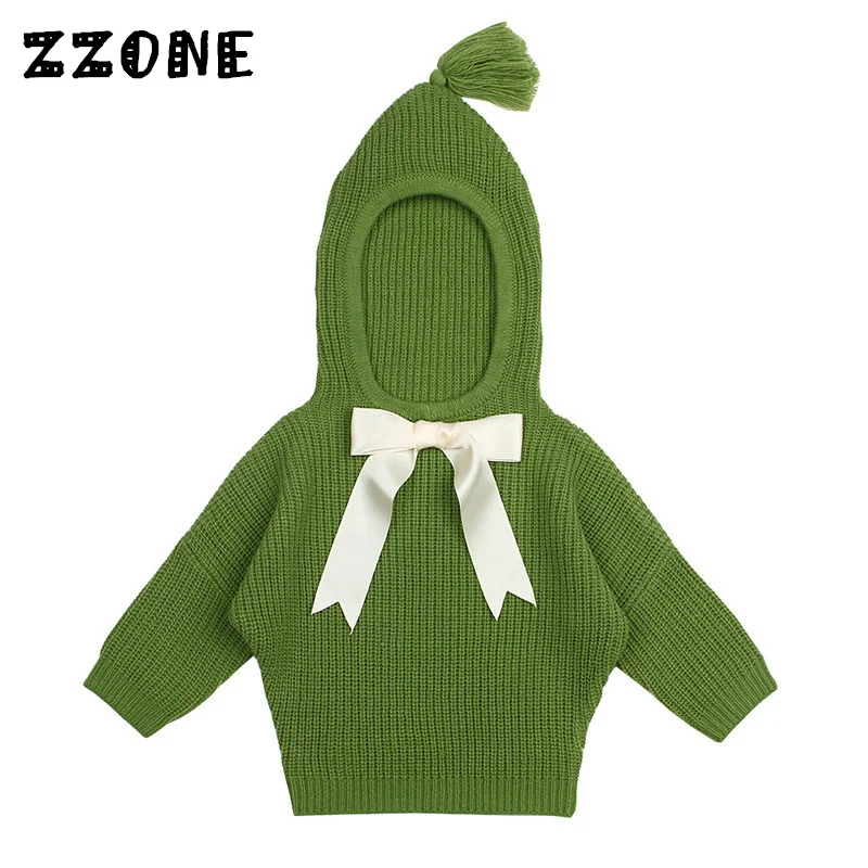 6M-24M Baby Bow Decoration Knitted Cardigan Boys and Girls Funny Winter Clothes Kids Cute Hooded Long Sleeve Sweater DC504 |