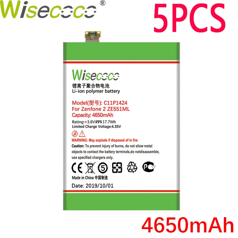 WISECOCO 5 шт. 4650 мА/ч, C11P1424 Батарея для Asus Zenfone 2 Zenfone2 ZE551ML ZE550ML 5,5 дюймов Z00AD Z00ADB Z00A Z008D чехол для телефона