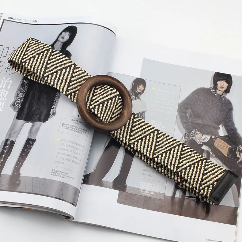 Style5 Mixed Новинка, женский широкий Плетеный соломенный плетеный пояс, Женский Круглый квадратный деревянный ремень с пряжкой для женского платья, Cinturon Madera Paja - Цвет: Style5 Mixed
