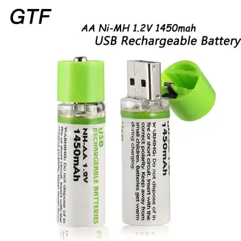 

GTF 1-10pcs AA Rechargeable Battery 1.2V 1450MAH Ni-MH Micro USB Rechargeable Battery AA 1.2V Battery for Toy Battery Flashlight