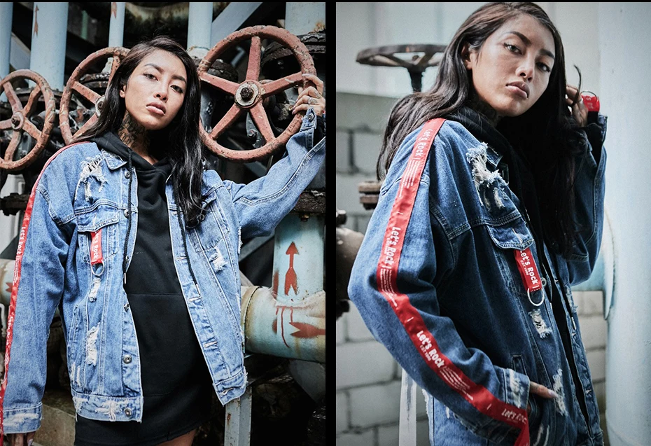 April MOMO одежда для пар джинсовая куртка для мужчин Hi-street ленты рукав рваные хип хоп куртка модные куртки пальто Hombre