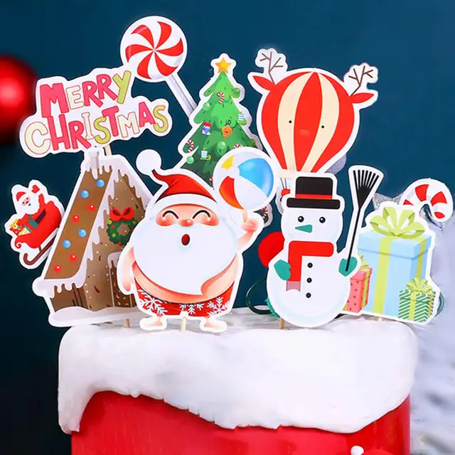 2021 Merry Christmas Cake Topper Birthday Cakes Santa Claus Cupcake Topper Merry Christmas Decor New Year Gift Natal Noel 2021 Deep Sapphire