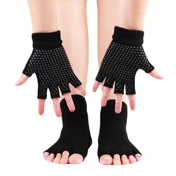 

New Sport Ballet Dance Socks Yoga Gloves Socks Set Gloves Ladies Five Half Fingers Silicone Dots Women Non-slip Socks Gloves